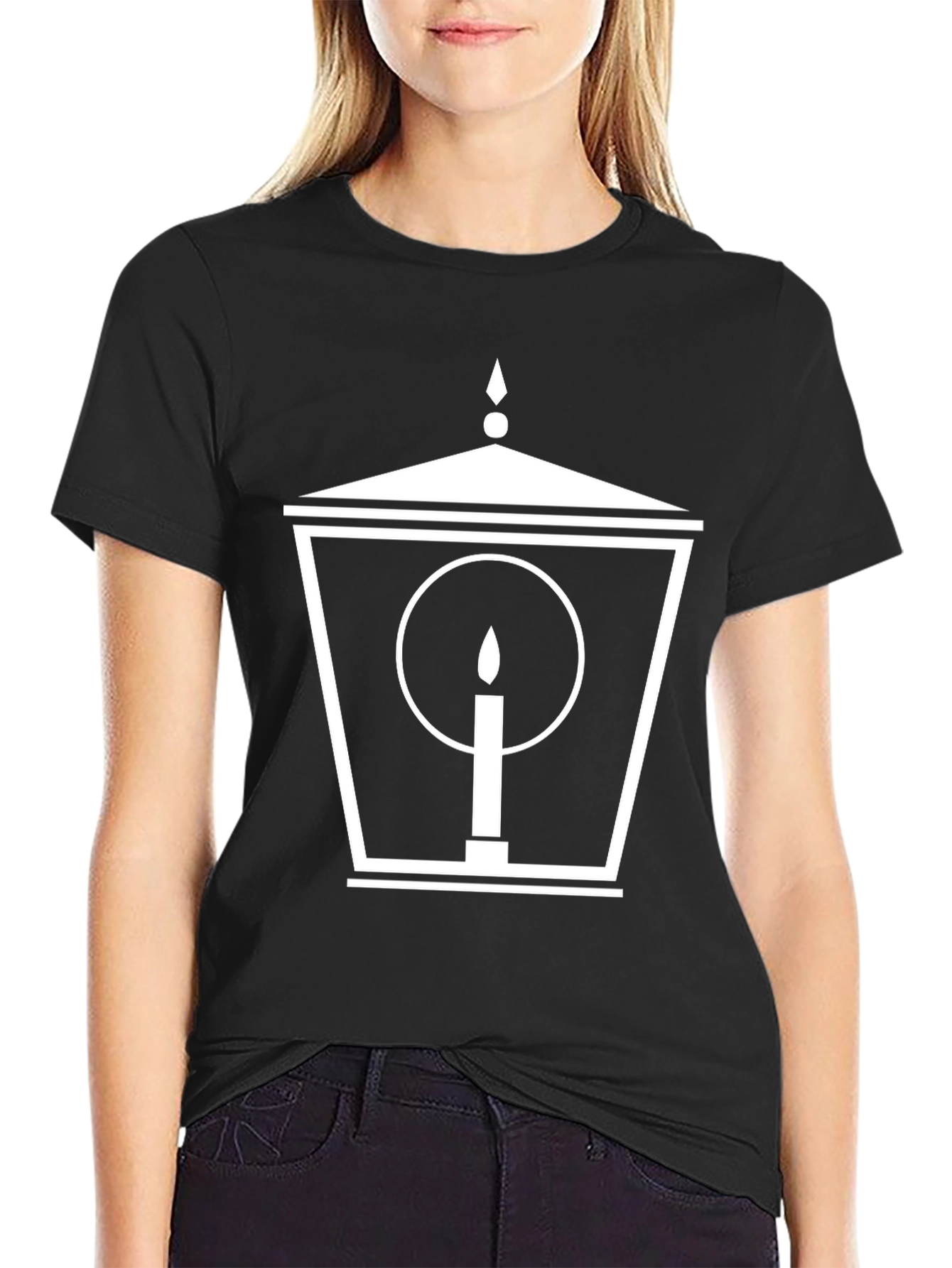 Lantern & Candle Graphic Tee - Stylish Black T-Shirt