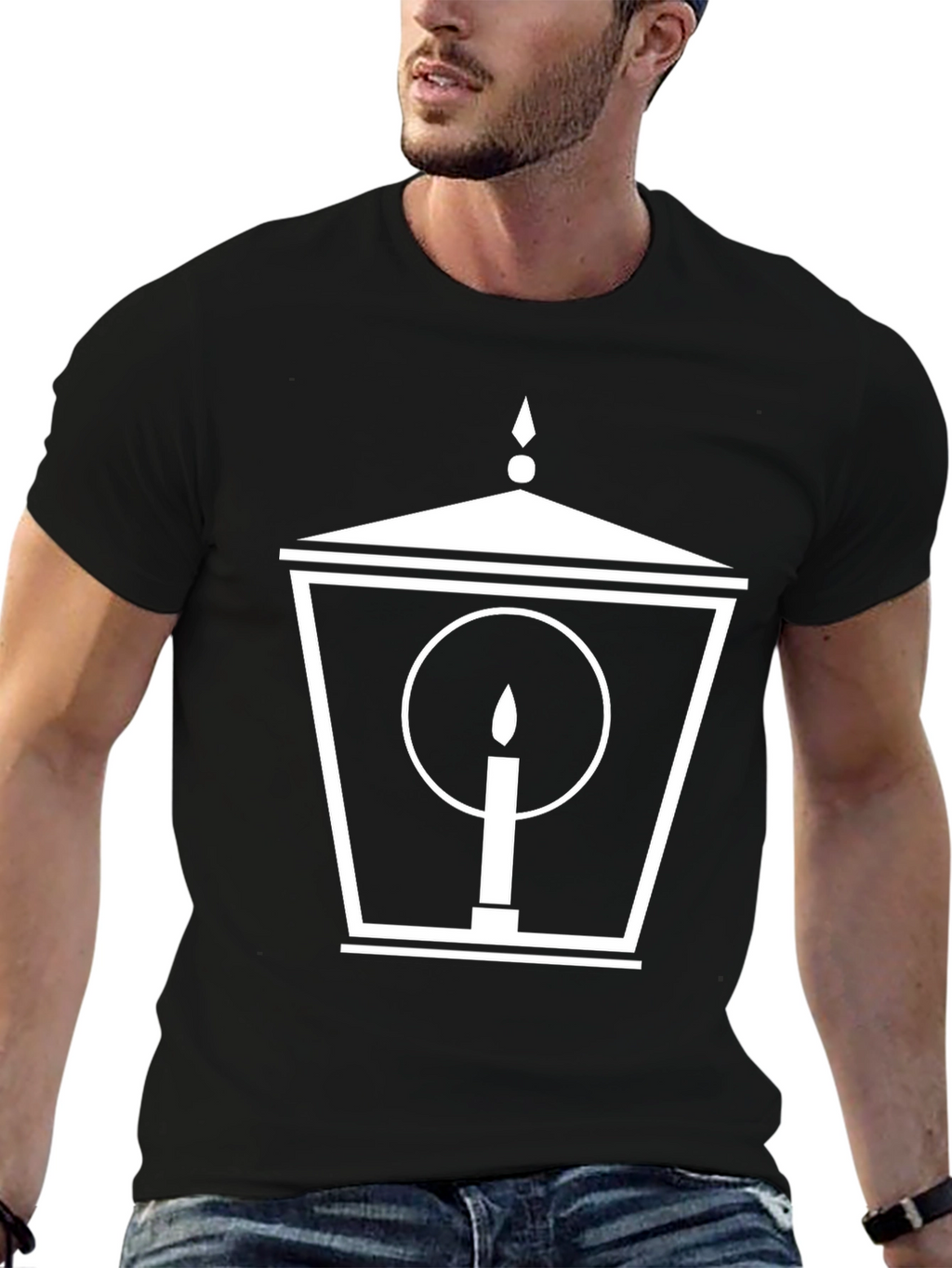 Lantern & Candle Graphic Tee - Stylish Black T-Shirt