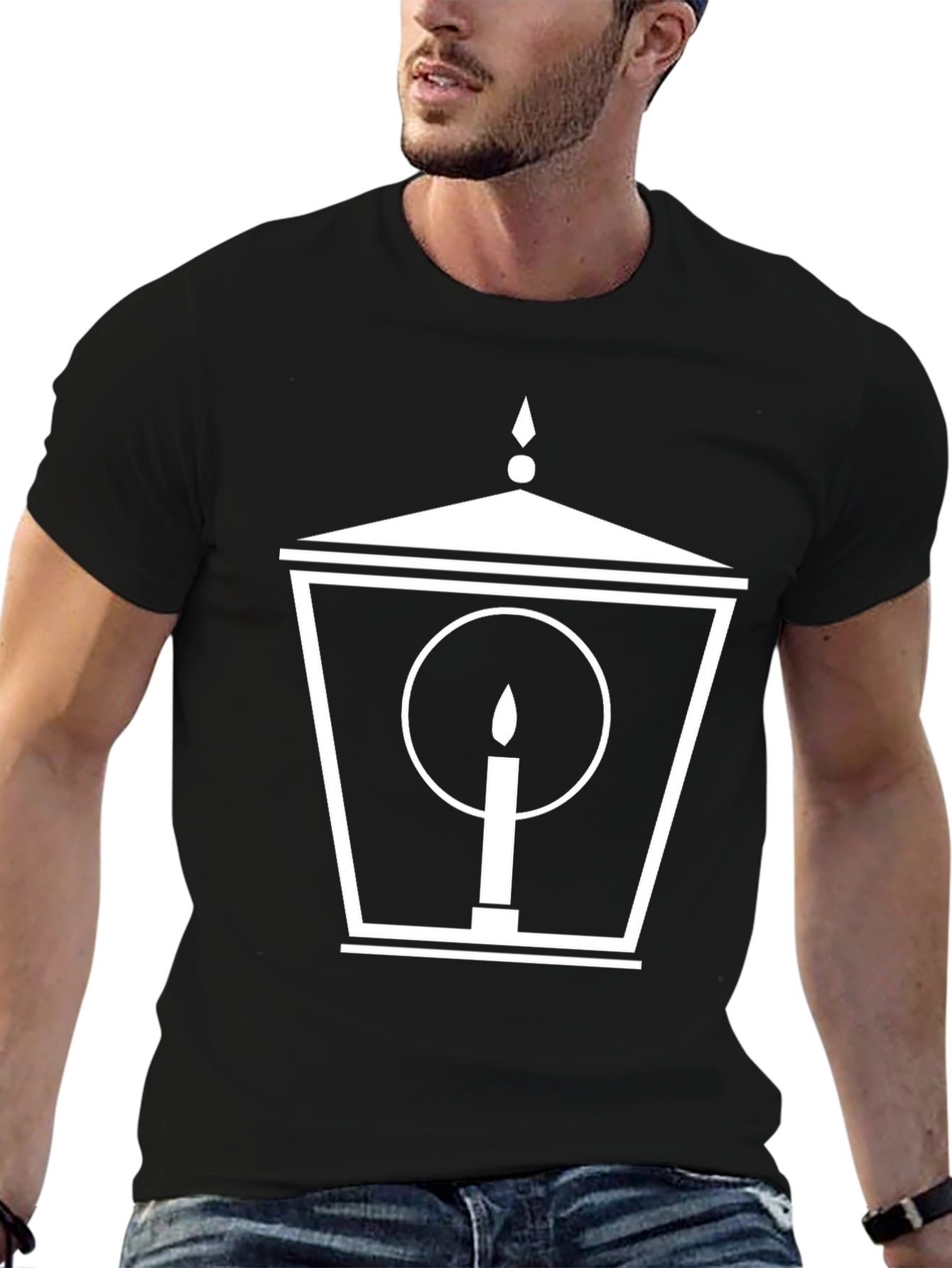 Lantern & Candle Graphic Tee - Stylish Black T-Shirt