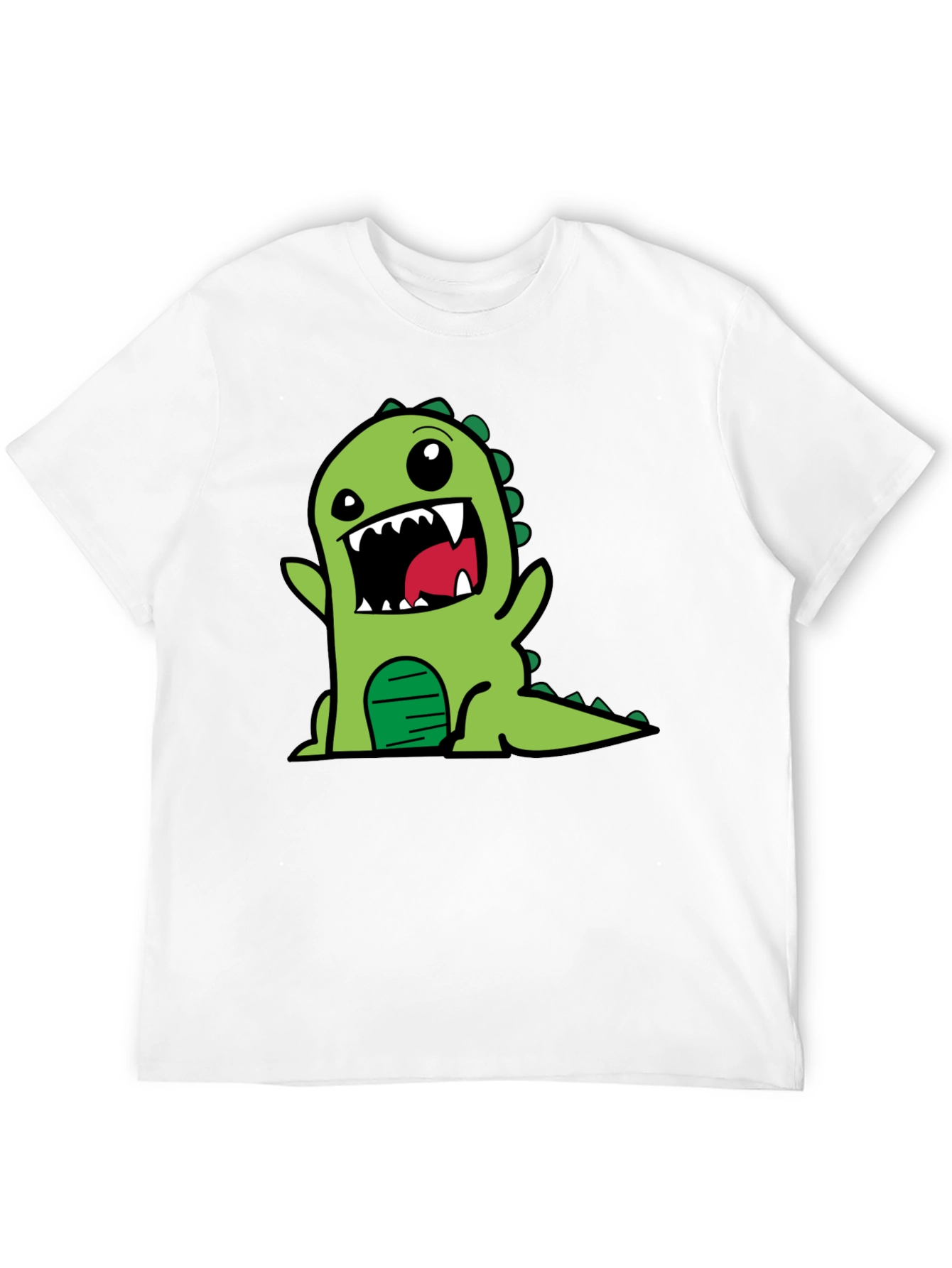 Cartoon Dinosaur Graphic Tee - Black Cotton T-Shirt