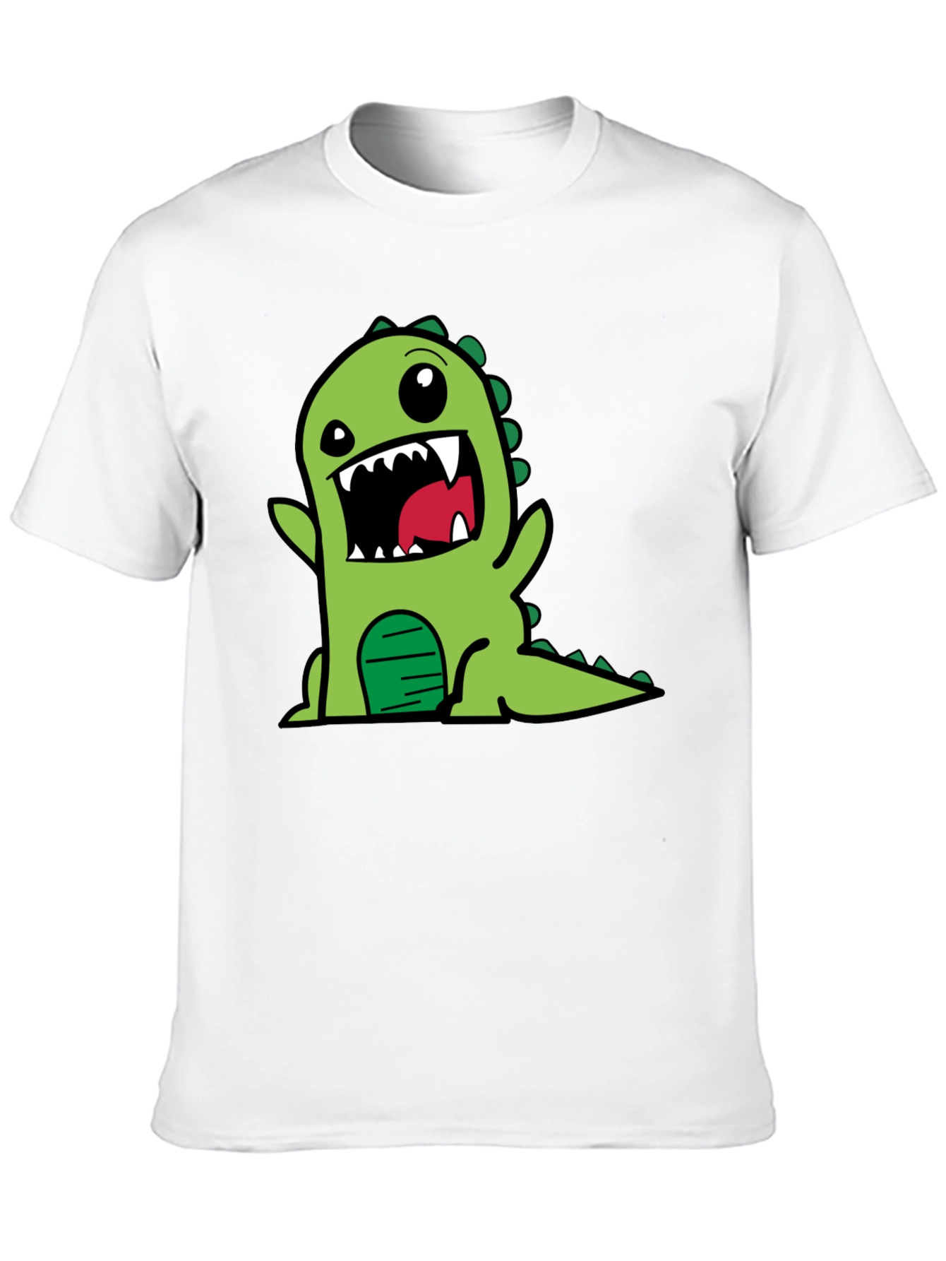 Cartoon Dinosaur Graphic Tee - Black Cotton T-Shirt