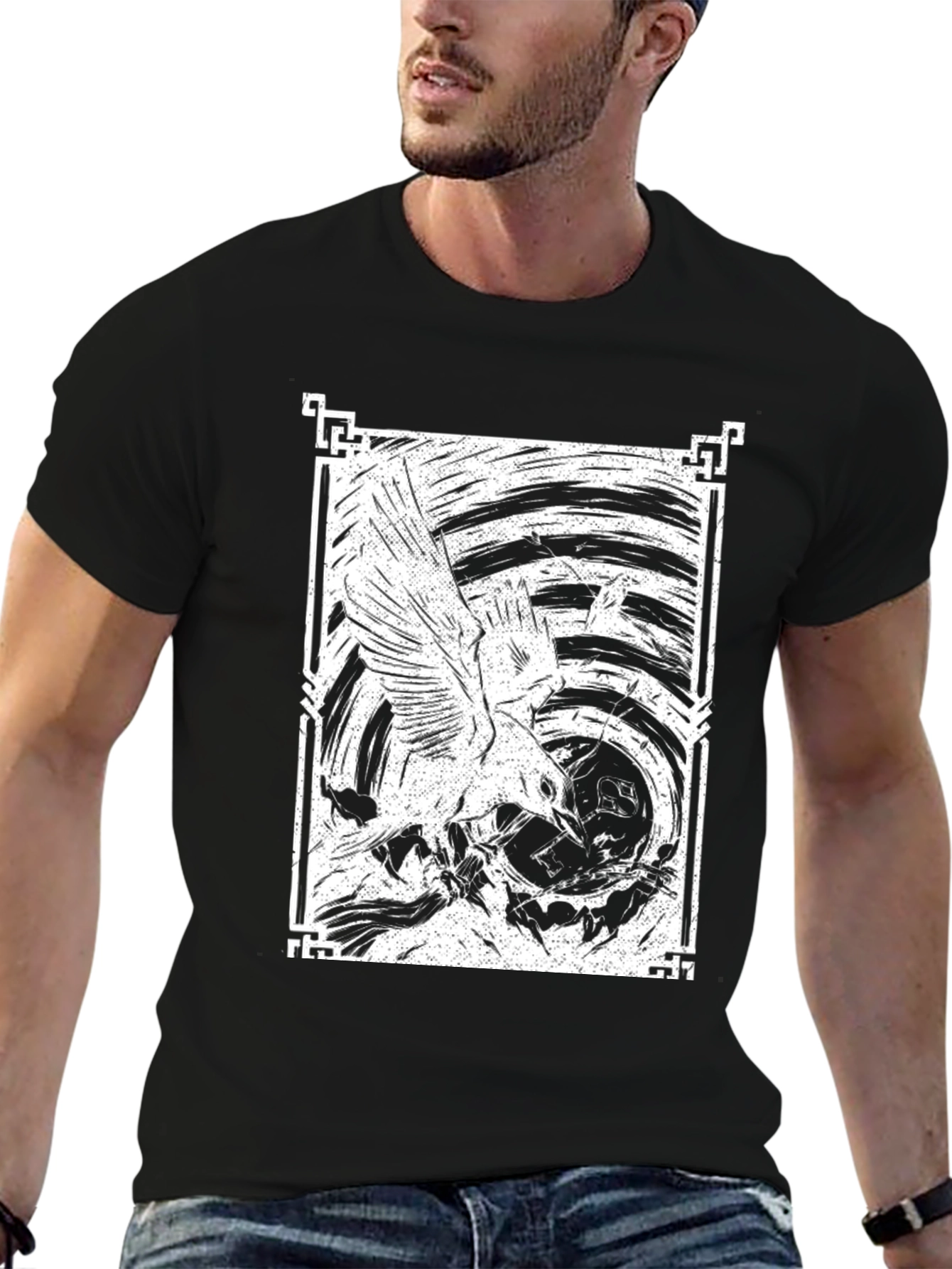 Raven Art Graphic Tee - Black