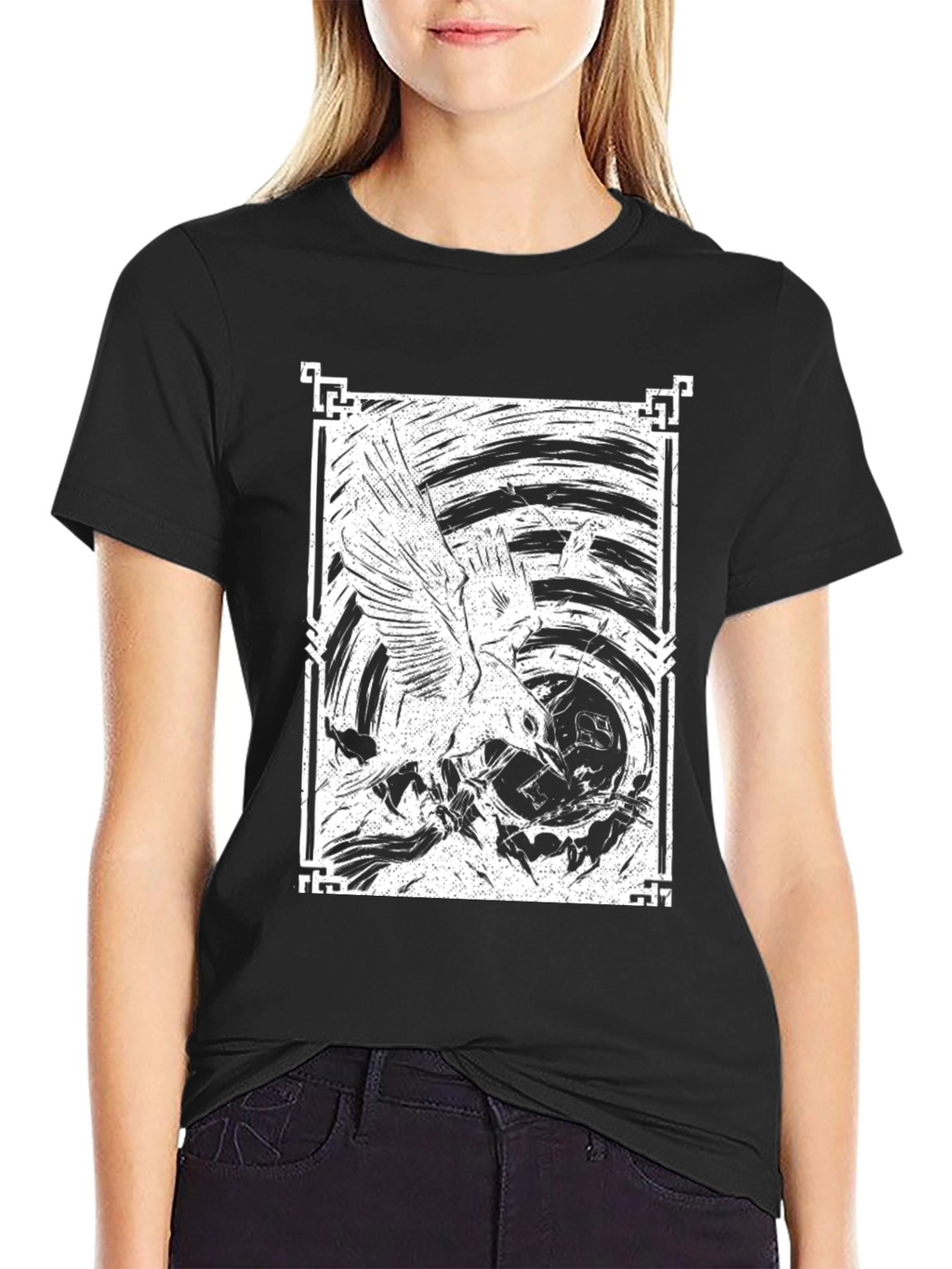 Raven Art Graphic Tee - Black