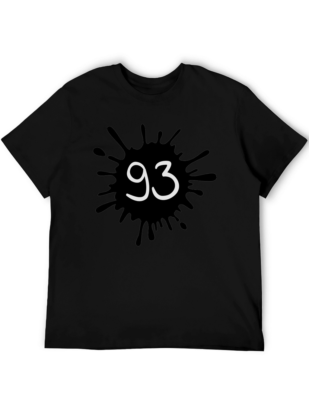 Mens Black T-Shirt with 93 Ink Splatter Design