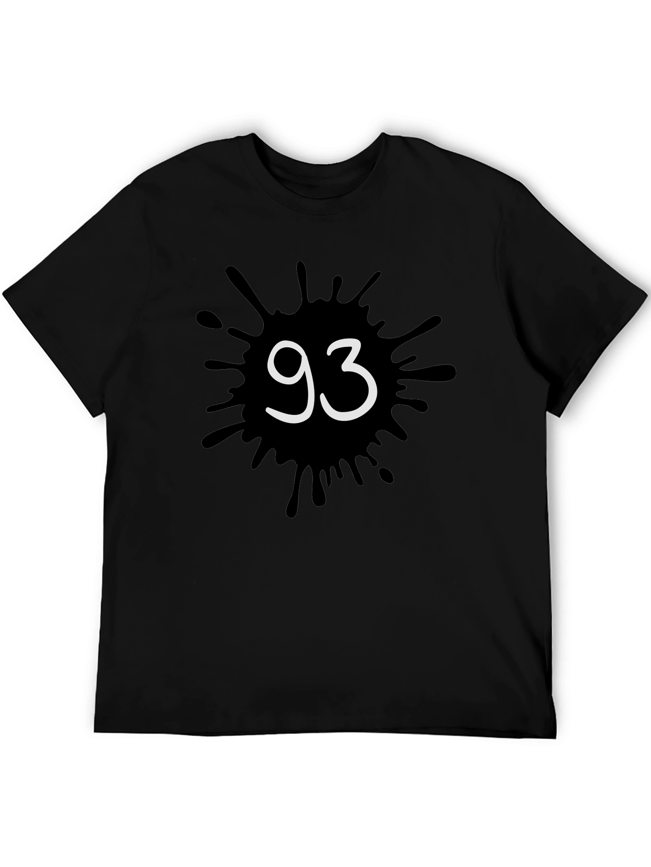 Mens Black T-Shirt with 93 Ink Splatter Design