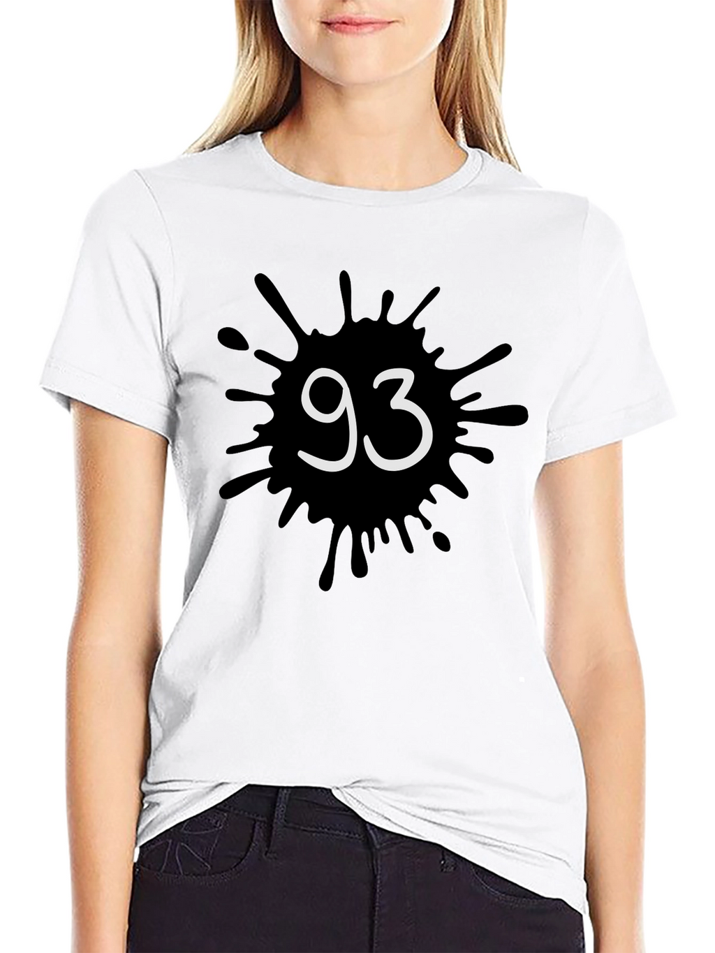 Mens Black T-Shirt with 93 Ink Splatter Design