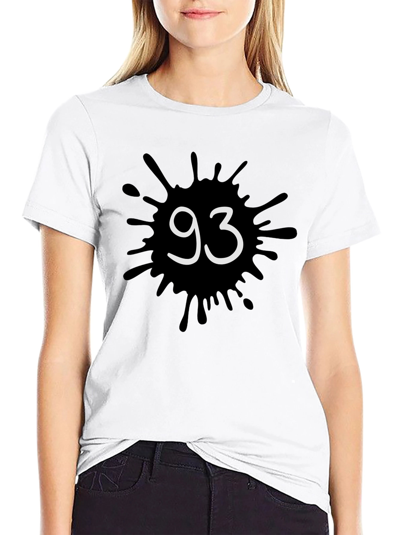 Mens Black T-Shirt with 93 Ink Splatter Design