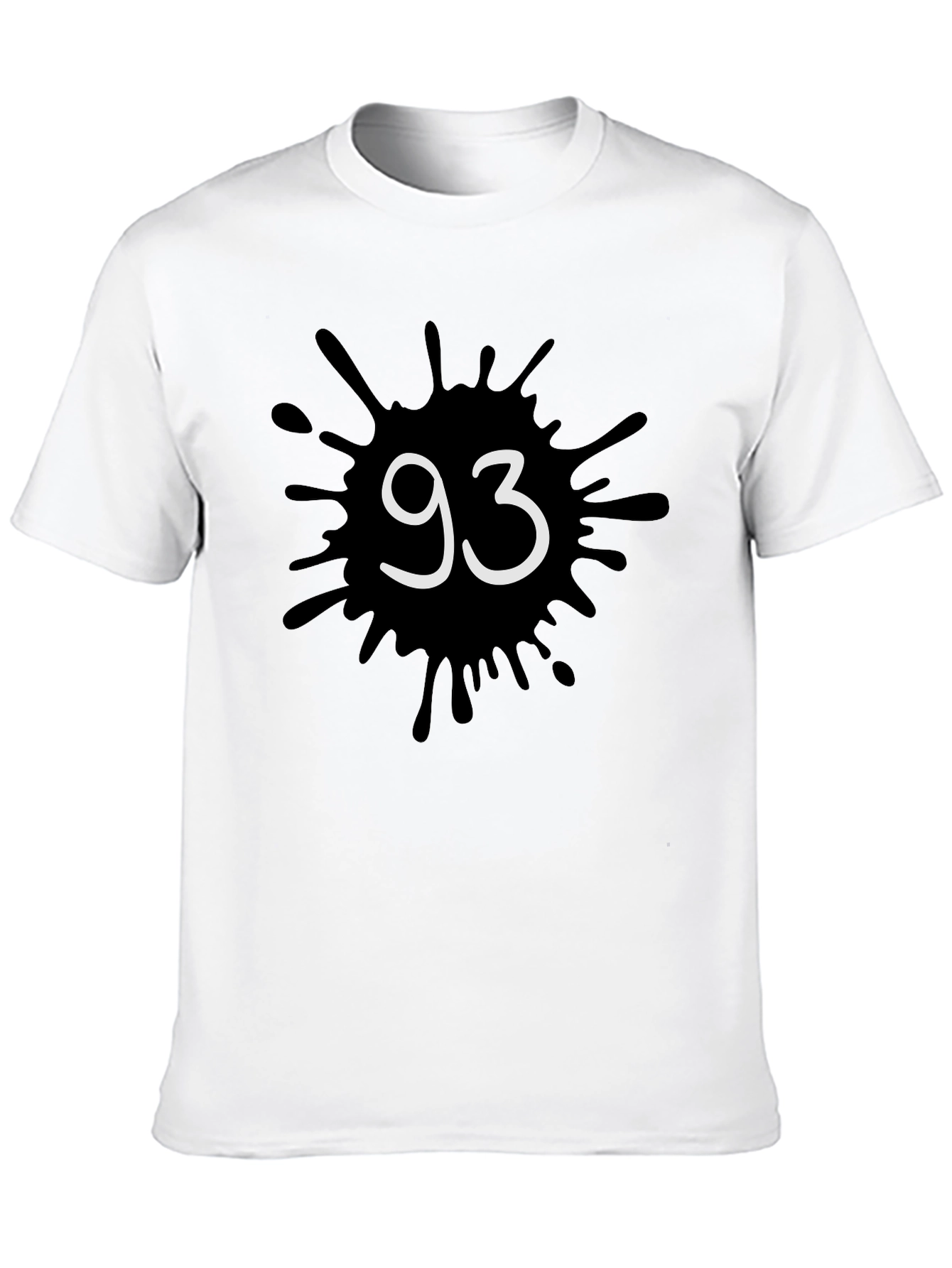 Mens Black T-Shirt with 93 Ink Splatter Design