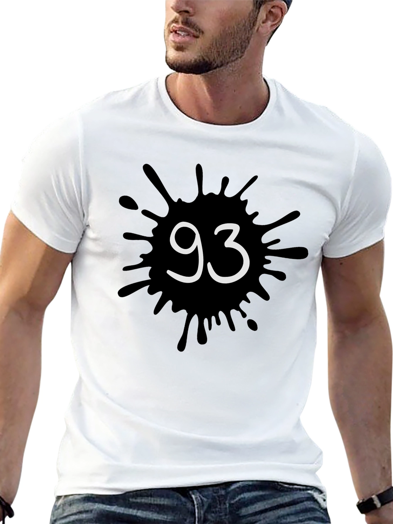 Mens Black T-Shirt with 93 Ink Splatter Design