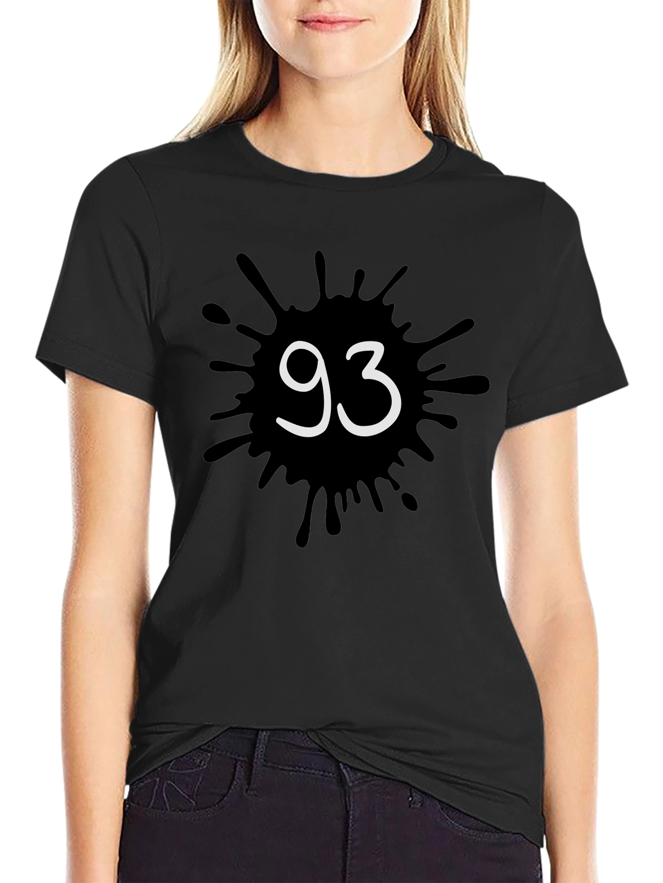 Mens Black T-Shirt with 93 Ink Splatter Design