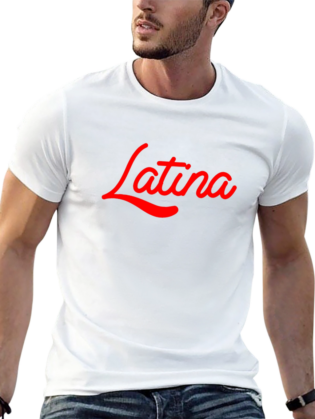 Latina Script Tee - Bold Red Design on Black