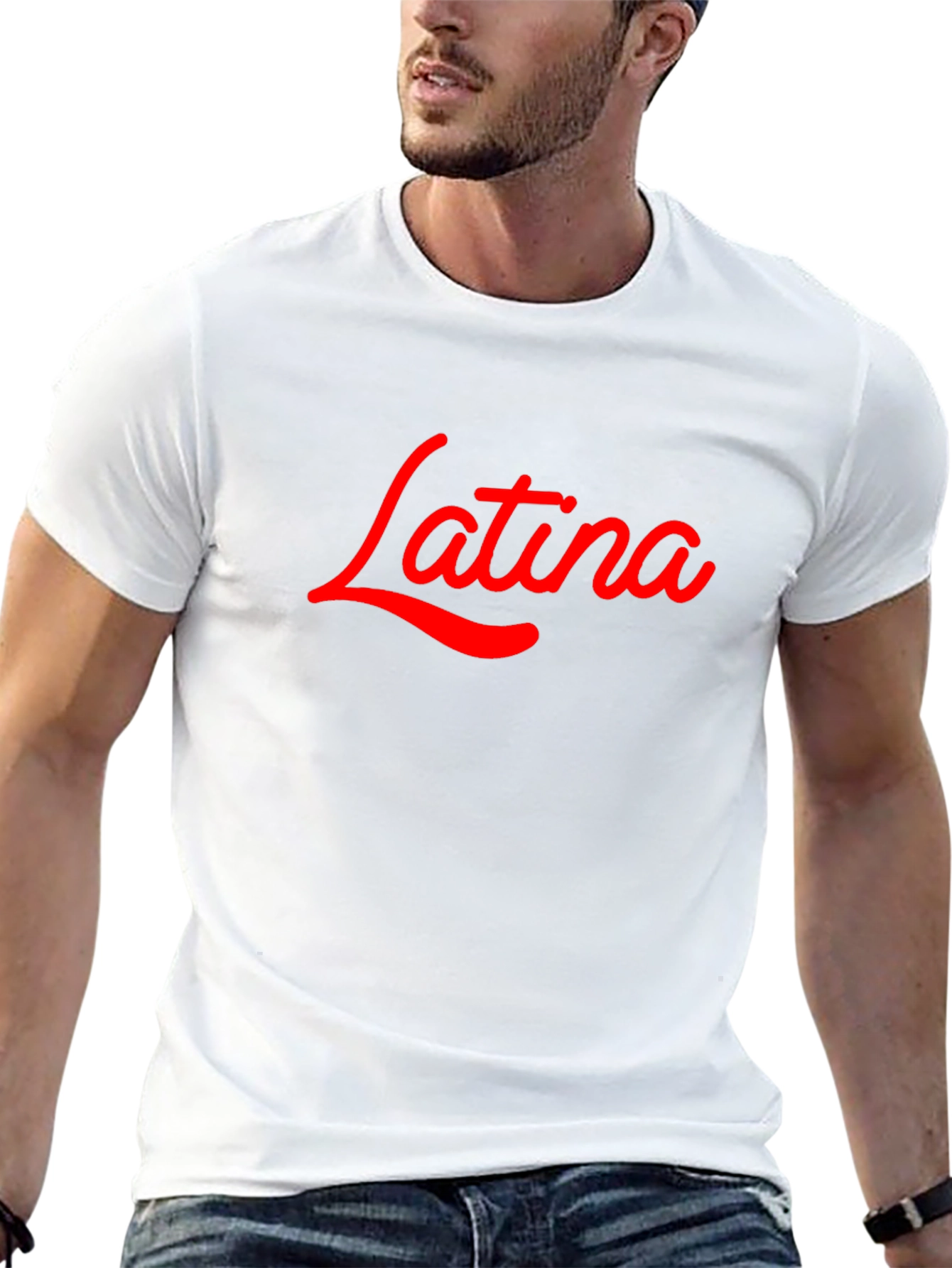 Latina Script Tee - Bold Red Design on Black