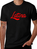 Latina Script Tee - Bold Red Design on Black