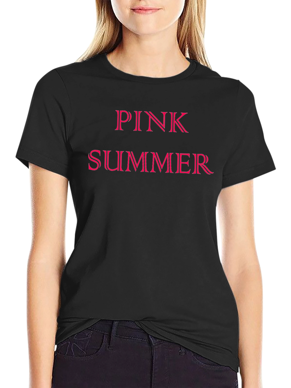 Pink Summer Graphic Tee - Black Cotton T-Shirt