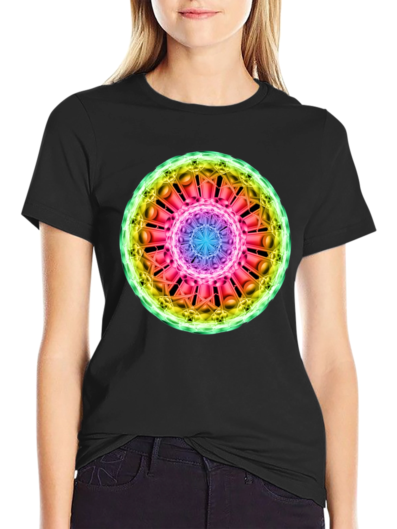 Cosmic Mandala Graphic Tee - Black
