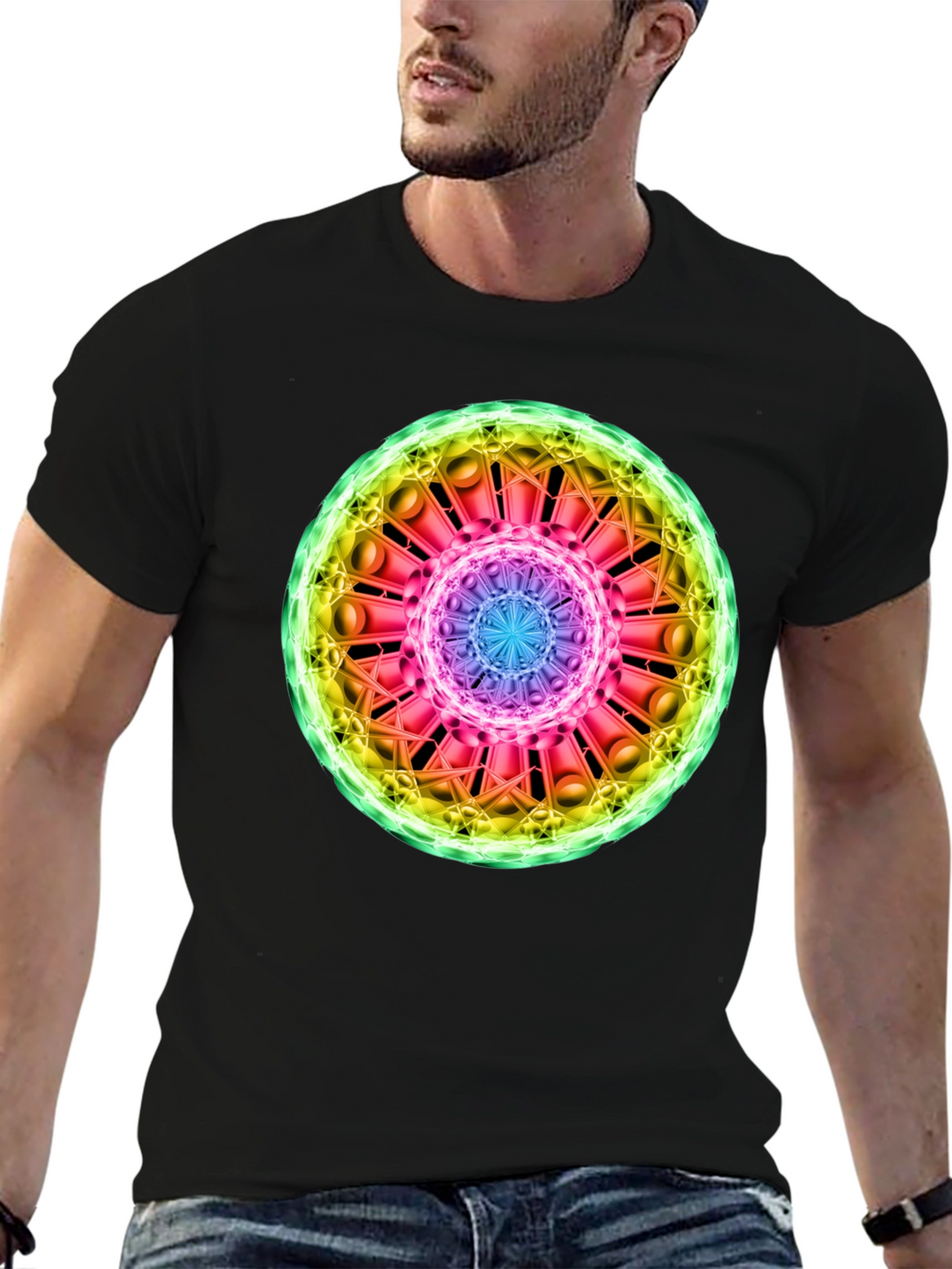 Cosmic Mandala Graphic Tee - Black