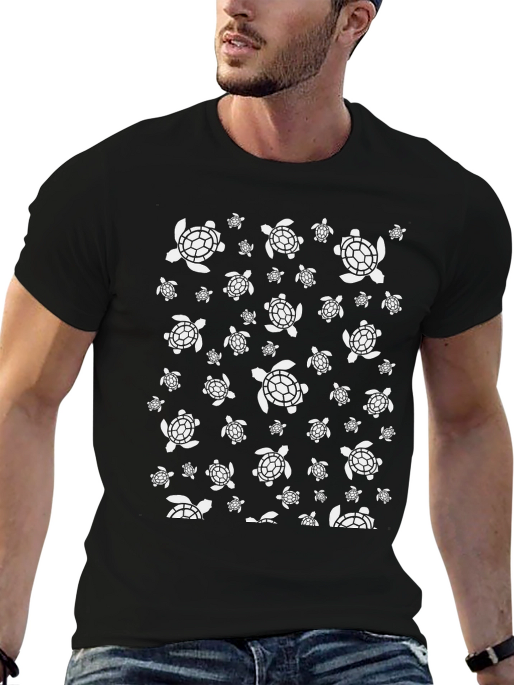 Turtle Pattern Graphic Tee - Black