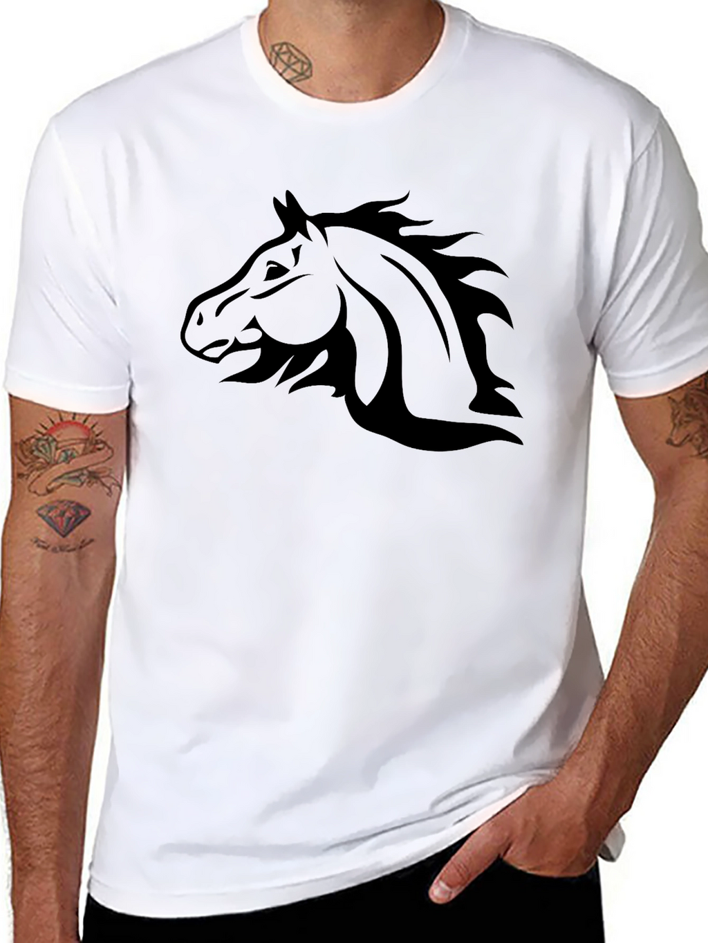 Black Horse Graphic Tee - Stylish Mens T-Shirt