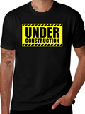 Under Construction Graphic Tee - Black Cotton Crew Neck