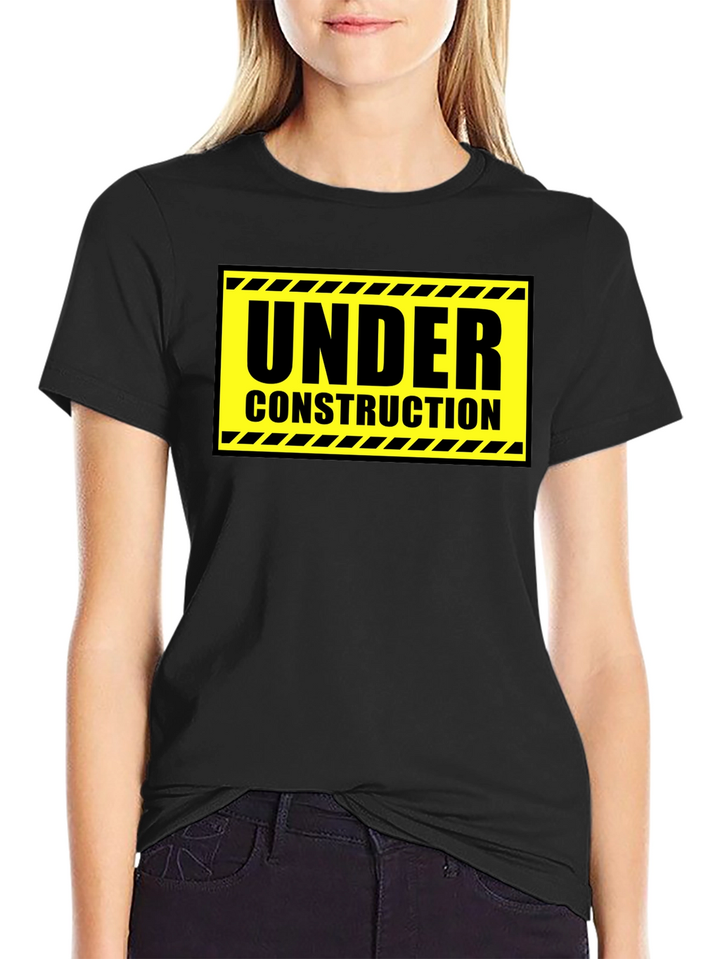 Under Construction Graphic Tee - Black Cotton Crew Neck