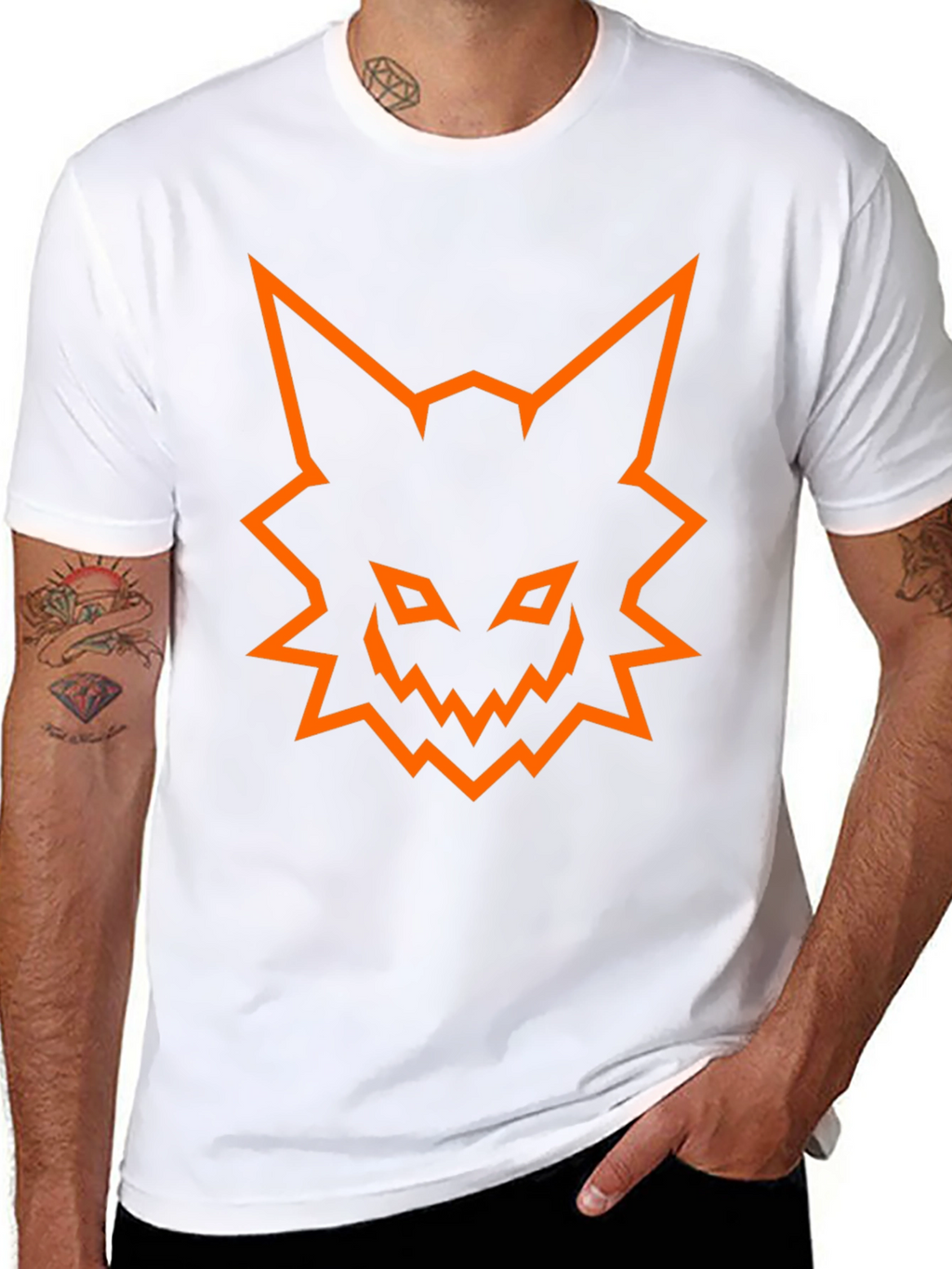 Mens Black T-Shirt with Orange Fox Graphic