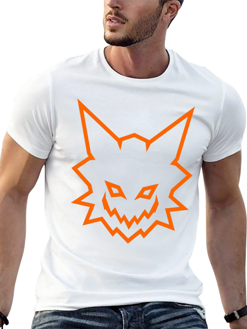 Mens Black T-Shirt with Orange Fox Graphic