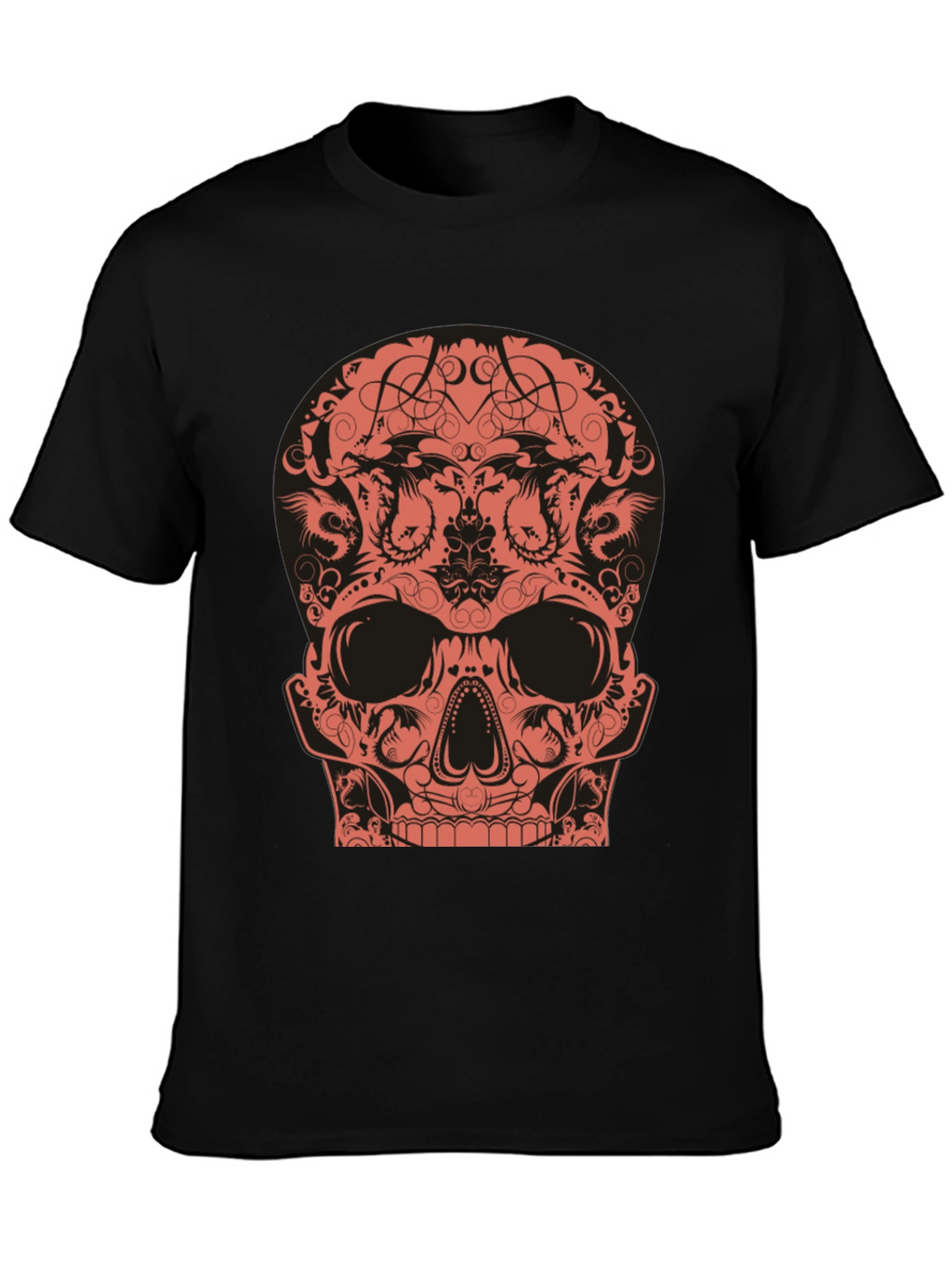 Skull Dragon Graphic Tee - Black Cotton T-Shirt