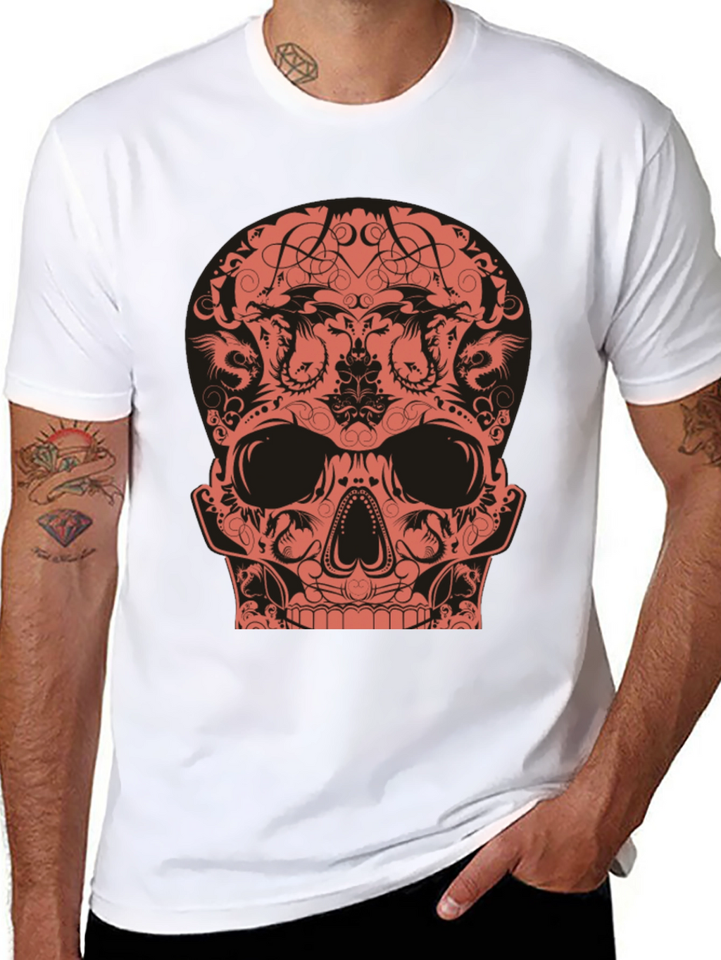 Skull Dragon Graphic Tee - Black Cotton T-Shirt