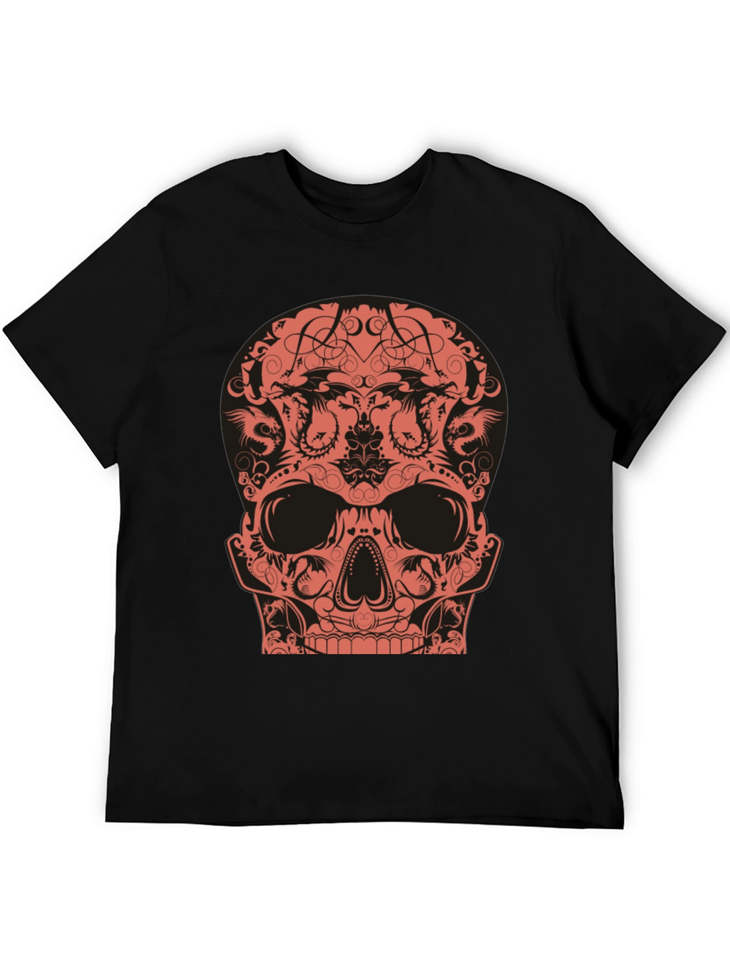 Skull Dragon Graphic Tee - Black Cotton T-Shirt