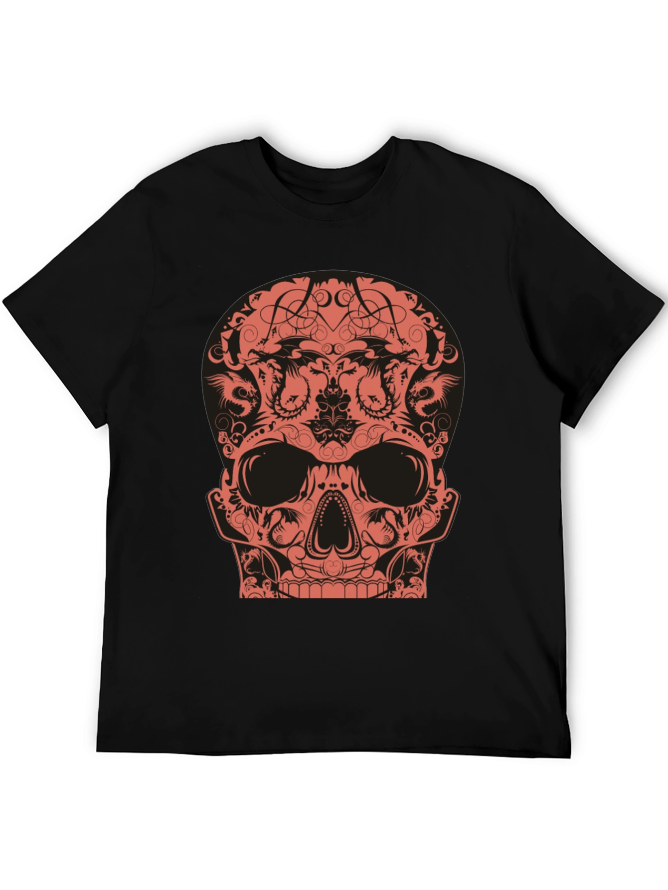 Skull Dragon Graphic Tee - Black Cotton T-Shirt