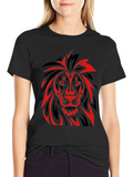 Lion Graphic T-Shirt - Bold Red and Black Design