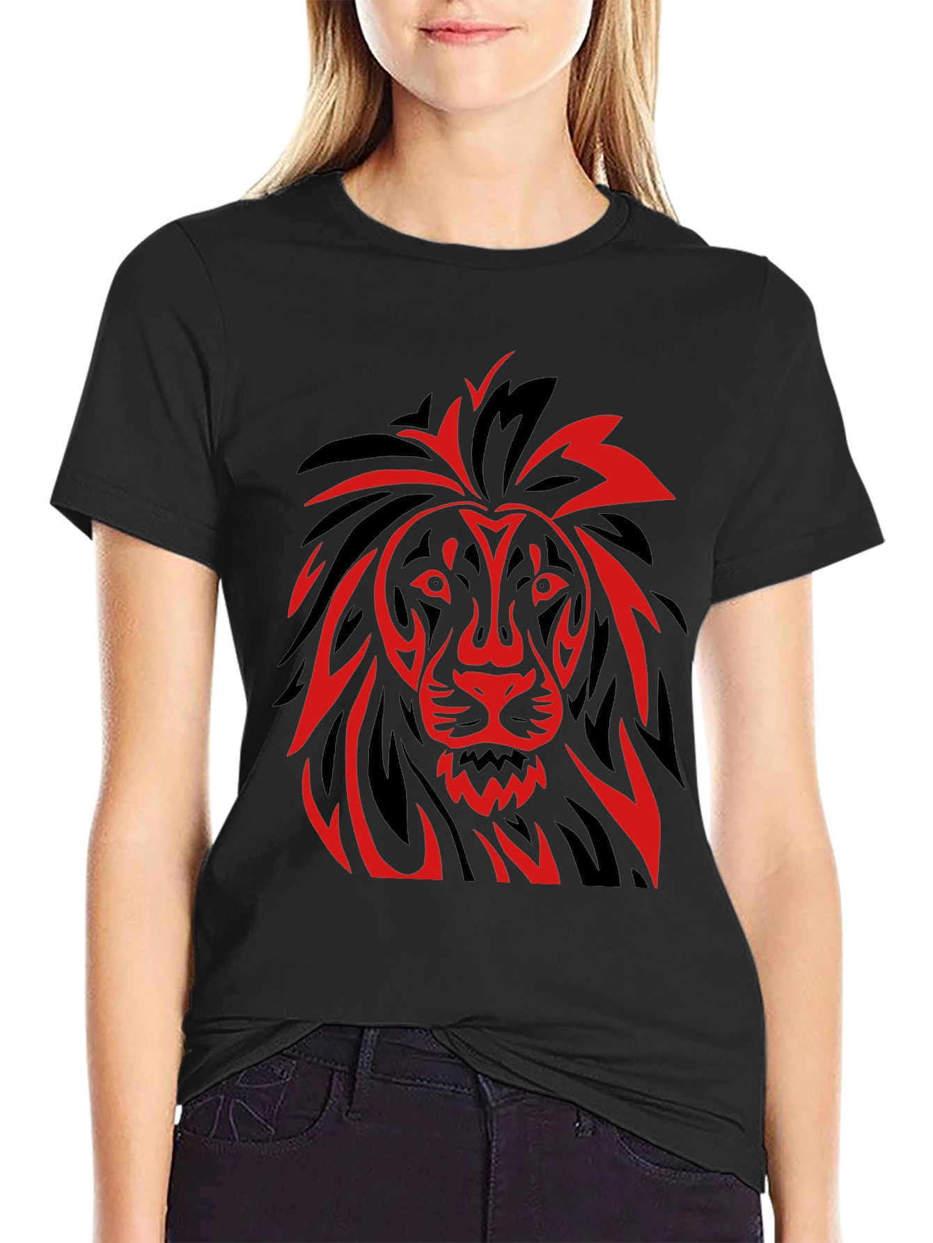 Lion Graphic T-Shirt - Bold Red and Black Design