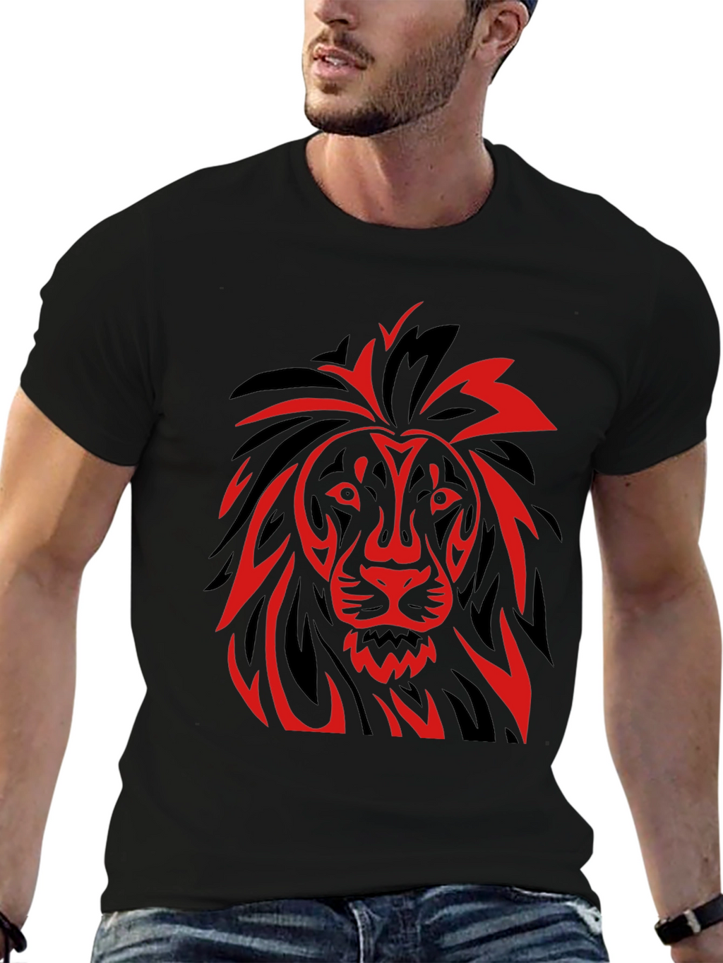 Lion Graphic T-Shirt - Bold Red and Black Design