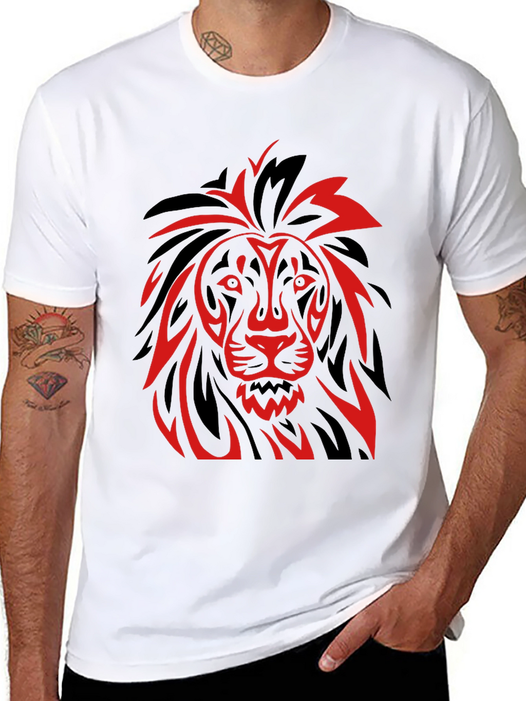 Lion Graphic T-Shirt - Bold Red and Black Design