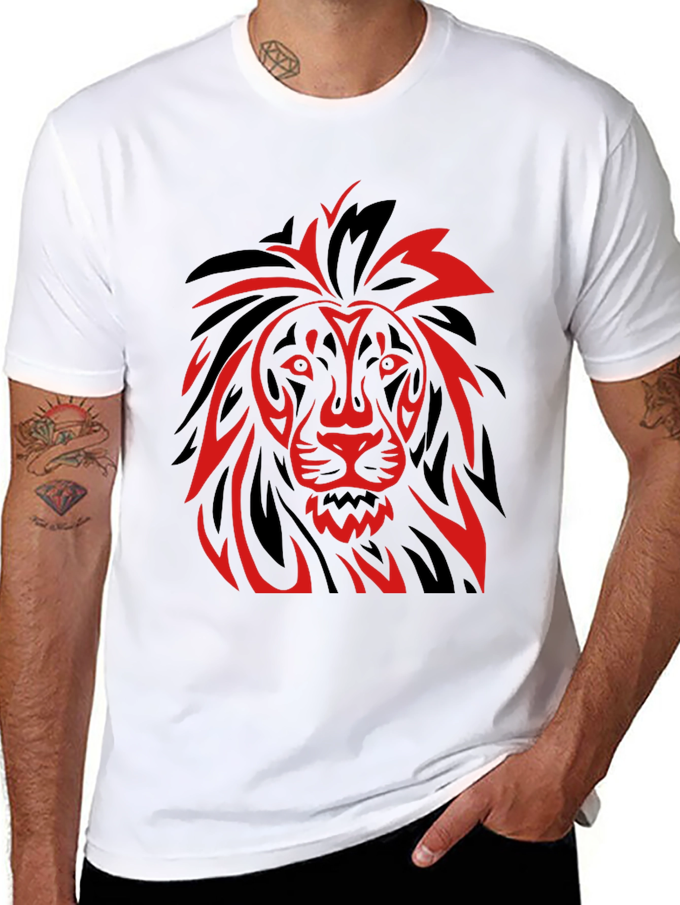 Lion Graphic T-Shirt - Bold Red and Black Design