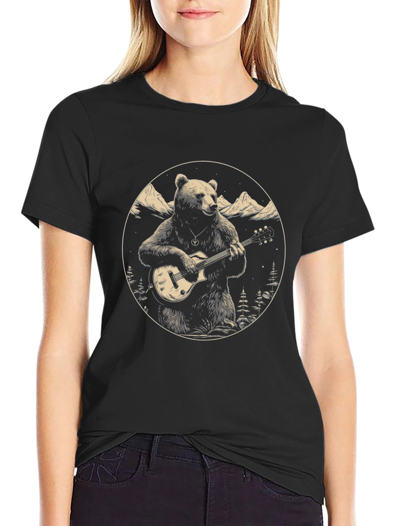 Bear Guitarist Graphic Tee - Black
