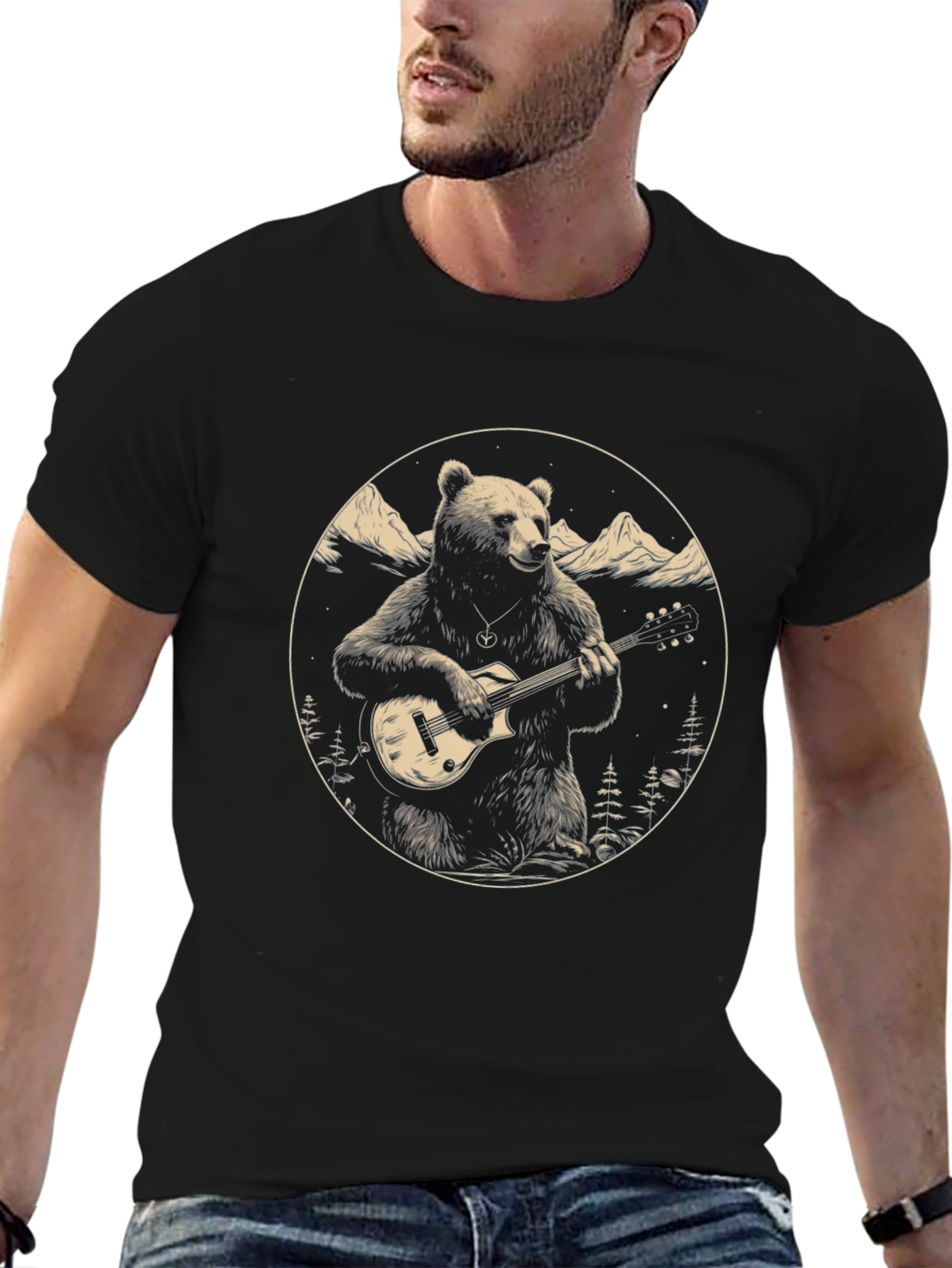 Bear Guitarist Graphic Tee - Black