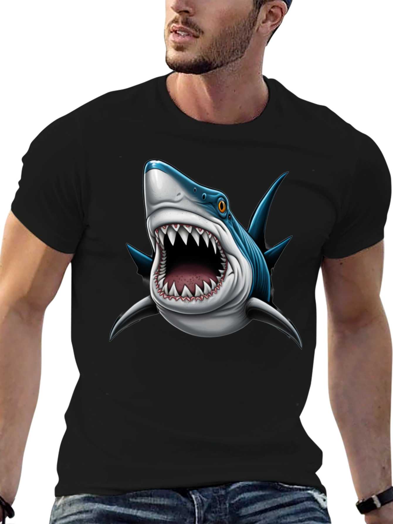 Mens Shark Attack Graphic Tee - Black