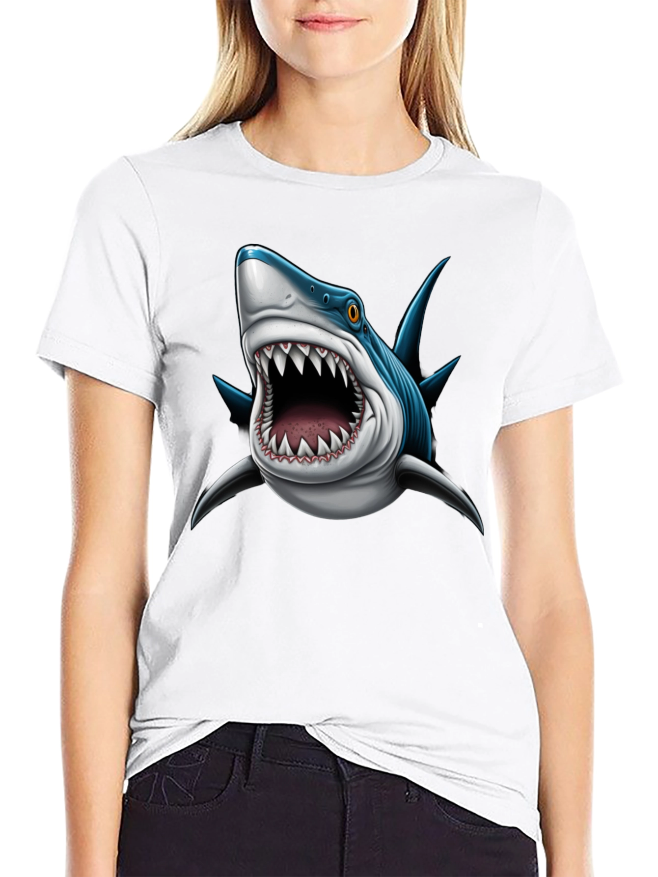 Mens Shark Attack Graphic Tee - Black