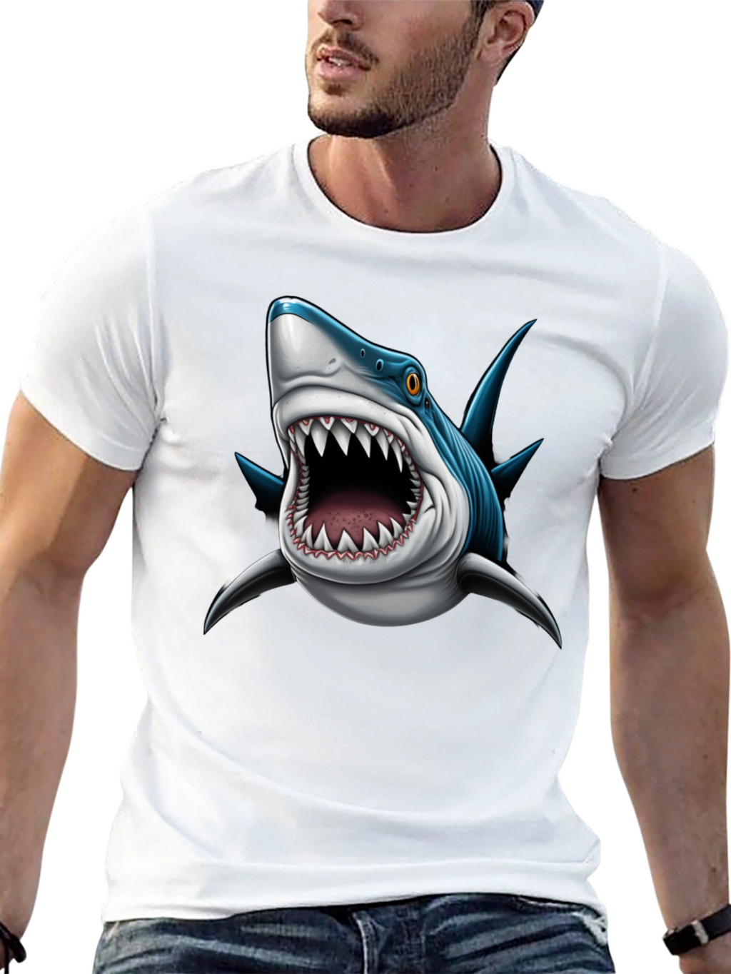 Mens Shark Attack Graphic Tee - Black