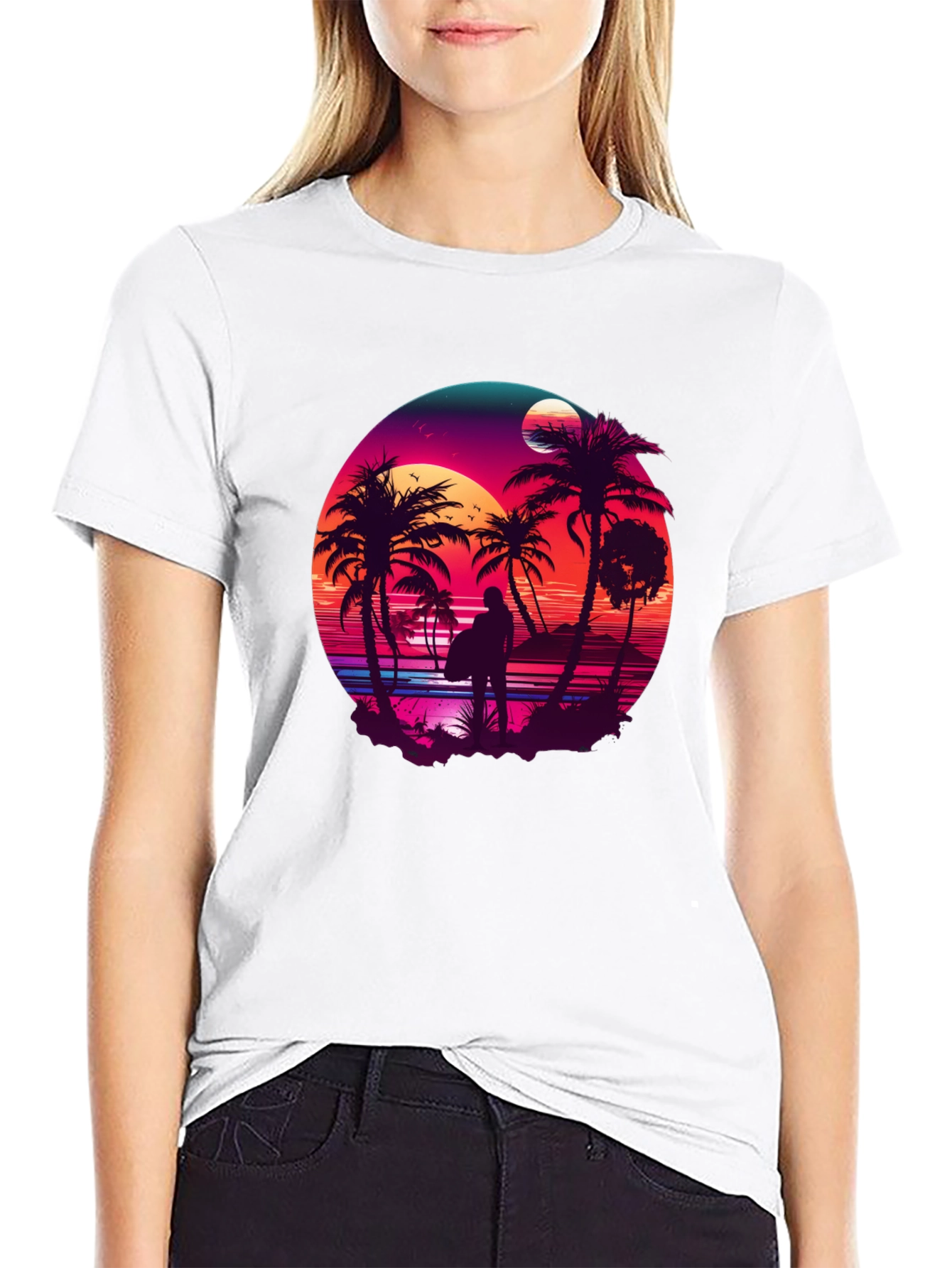 Retro Sunset Surfer T-Shirt - Graphic Tee