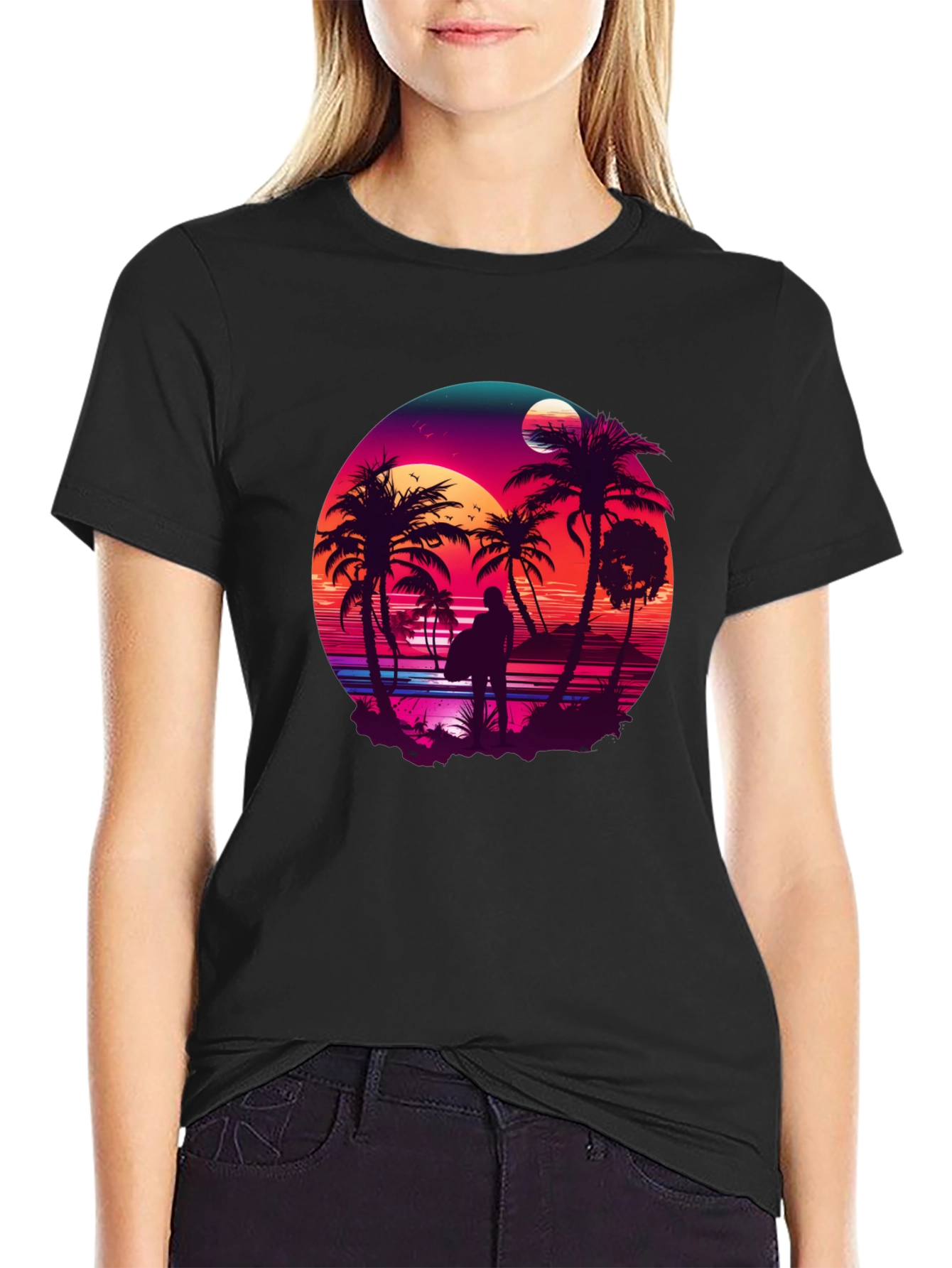 Retro Sunset Surfer T-Shirt - Graphic Tee