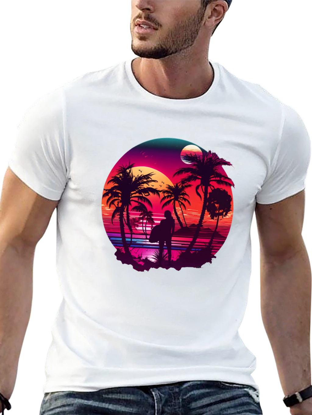 Retro Sunset Surfer T-Shirt - Graphic Tee