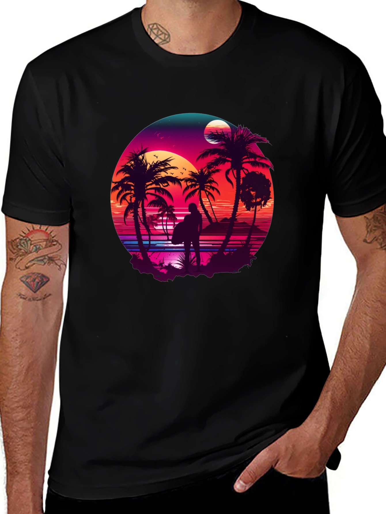 Retro Sunset Surfer T-Shirt - Graphic Tee