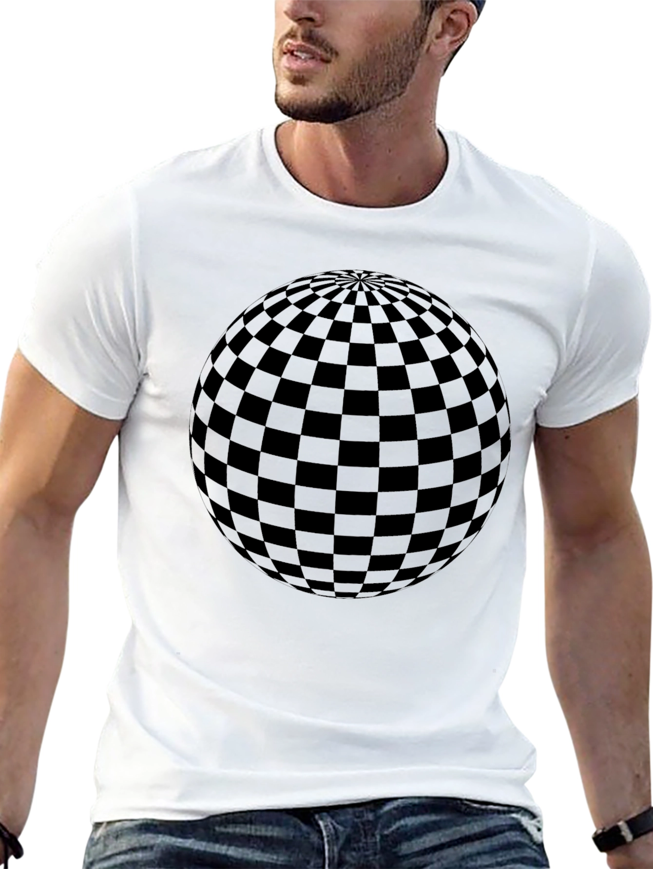 Checkerboard Sphere Graphic Tee - Modern Casual Style