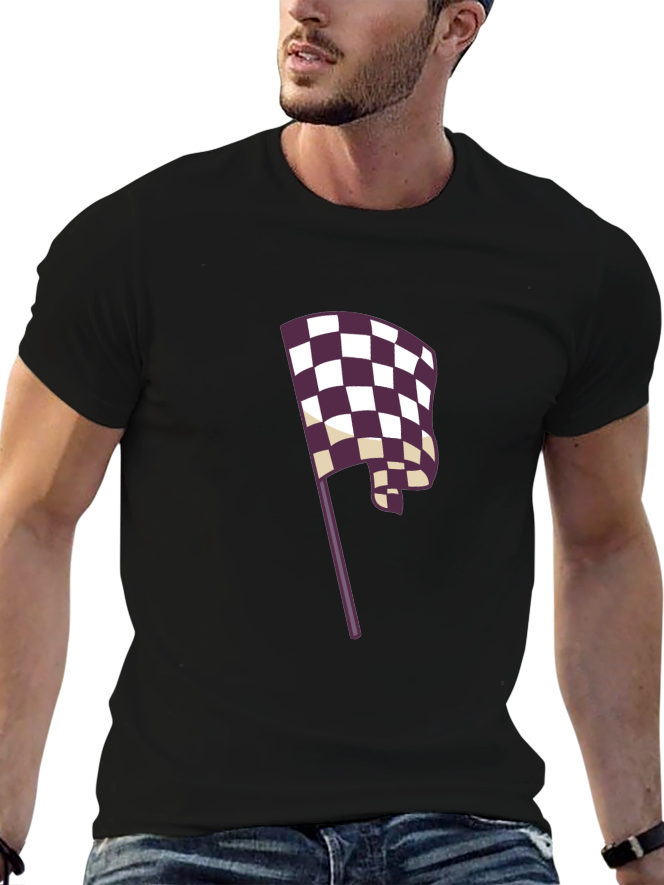 Checkered Flag Graphic Black T-Shirt