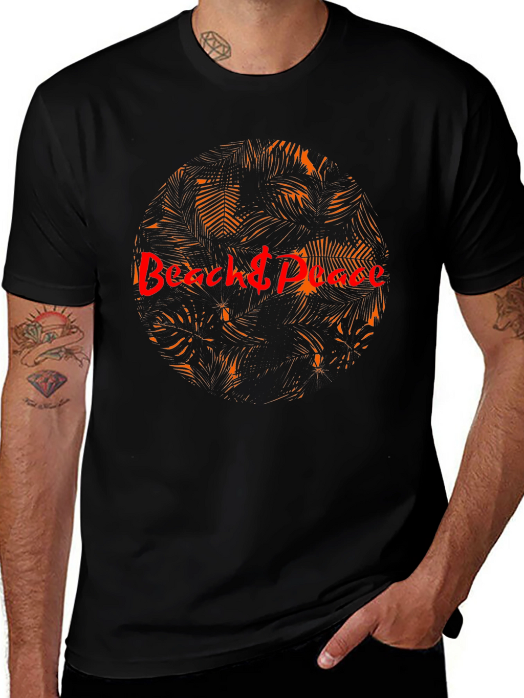 Beach & Peace Graphic T-Shirt - Tropical Palm Design