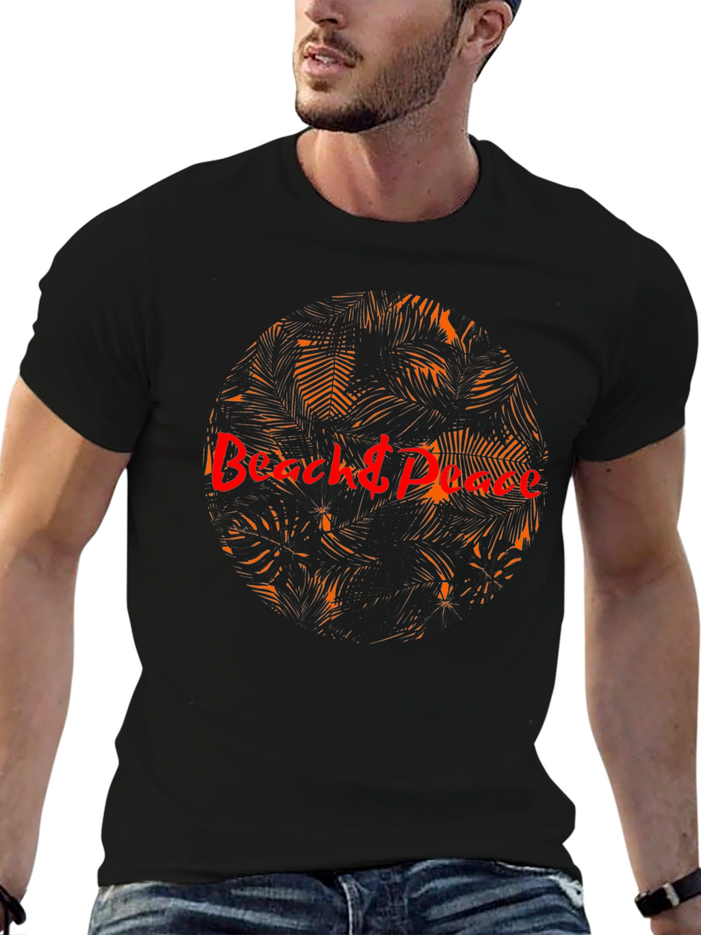 Beach & Peace Graphic T-Shirt - Tropical Palm Design