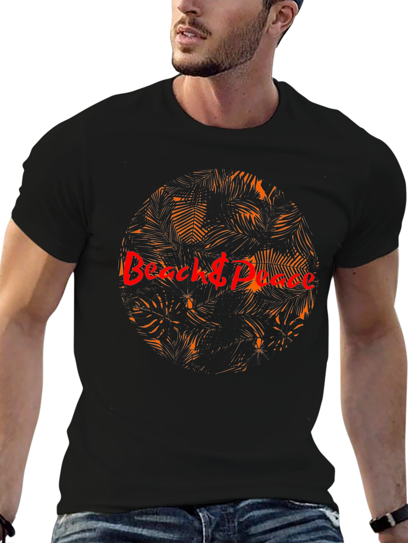 Beach & Peace Graphic T-Shirt - Tropical Palm Design