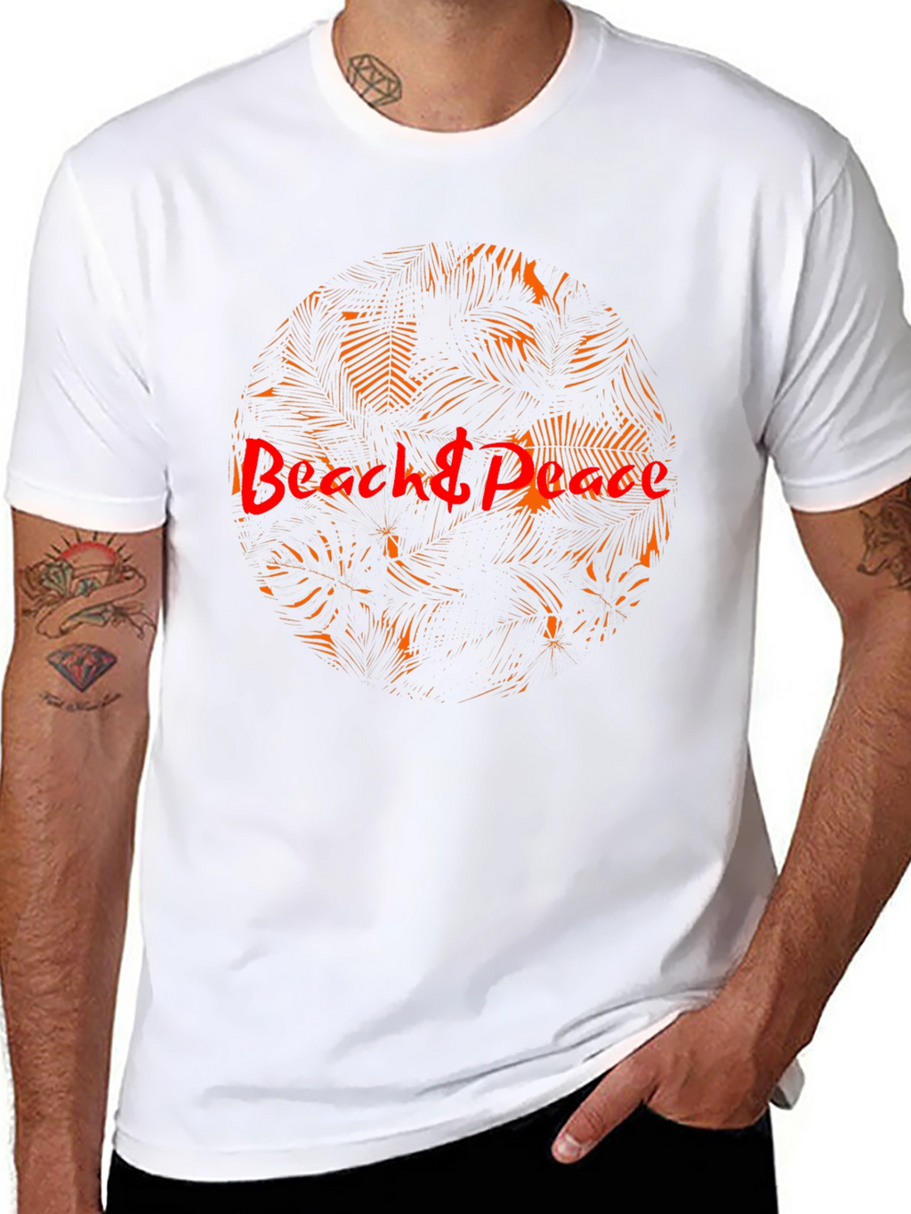 Beach & Peace Graphic T-Shirt - Tropical Palm Design